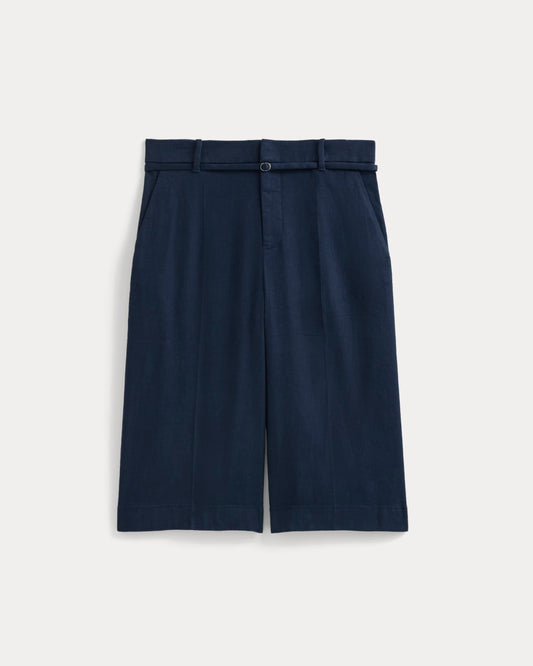 Long Tailored Short in Stretch Linen | Navy