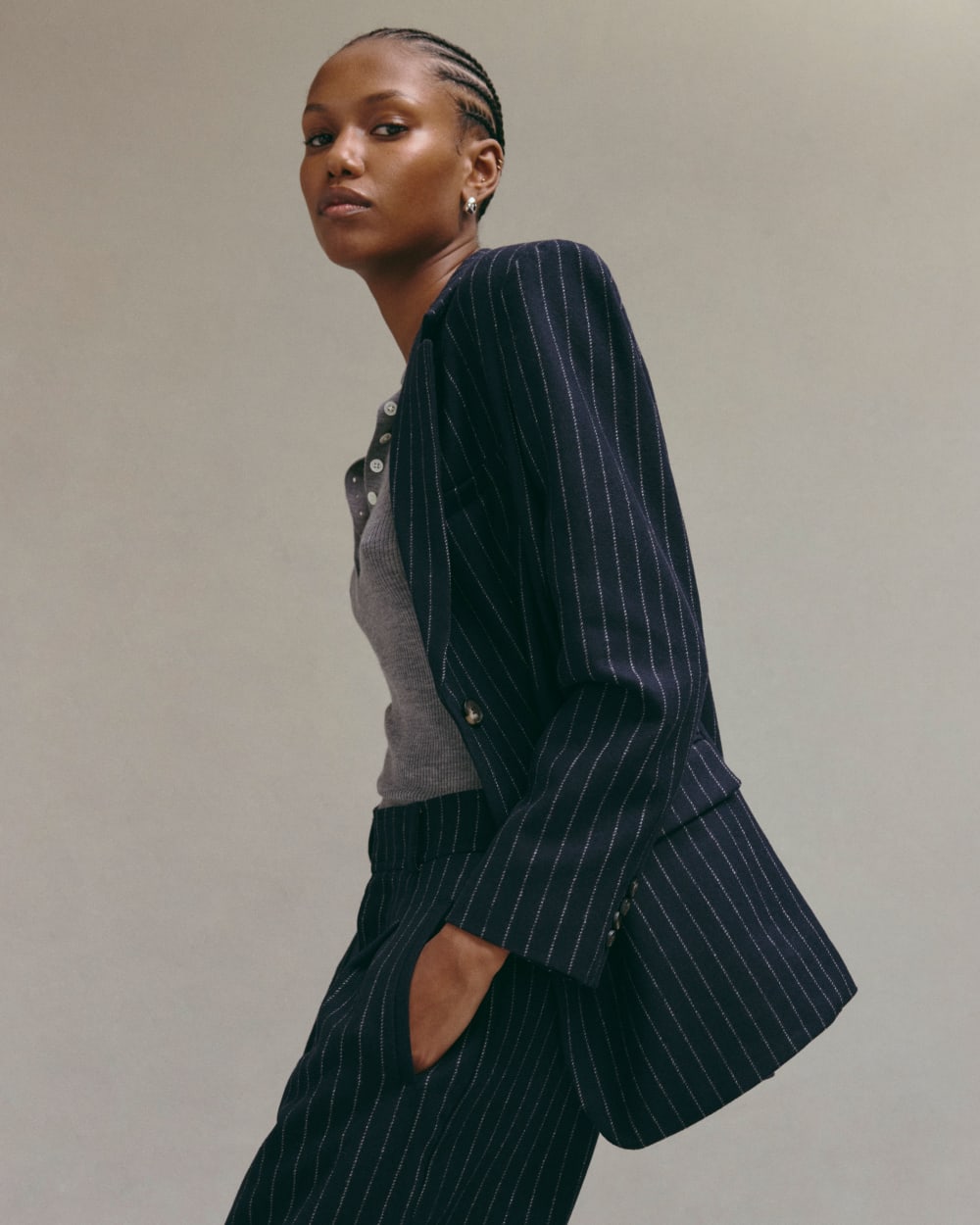 The Oversized Blazer in Wool | Navy / White