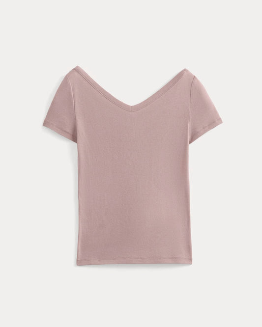 Tissue Short-Sleeve V-Neck Top | Dusty Rose