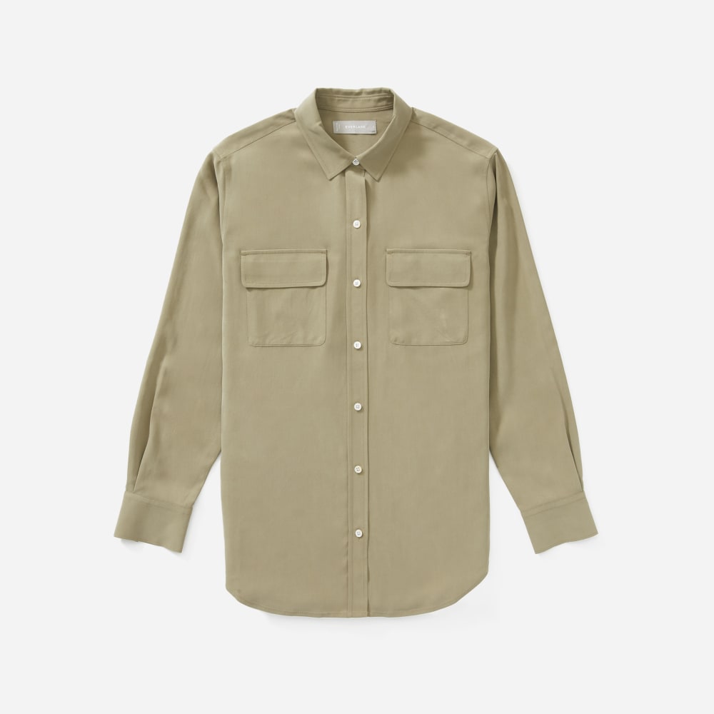 The Washable Silk Relaxed Shirt | Covert Green