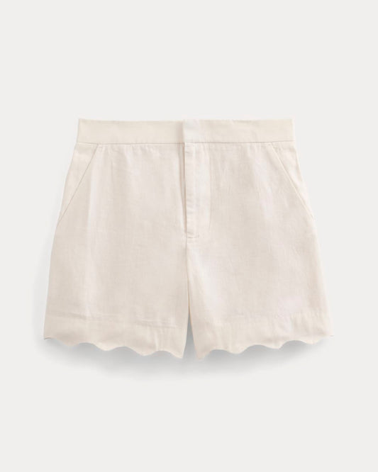 Scalloped Edge Short in Linen | Bone