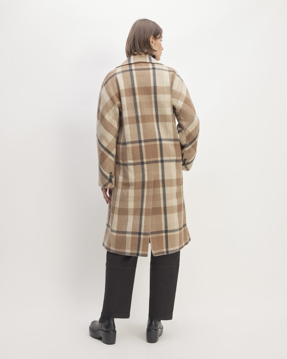 The Italian ReWool® Long Peacoat | Heathered Charcoal / Cornstalk / Toasted Coconut / Biscotti