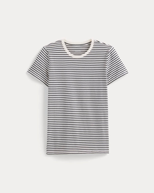 The Slim Crew in Essential Cotton | Bone / Pirate Black Stripe