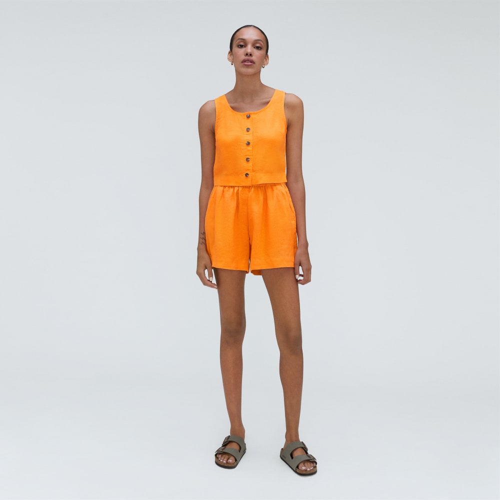The Linen Button-Front Crop Tank | Turmeric