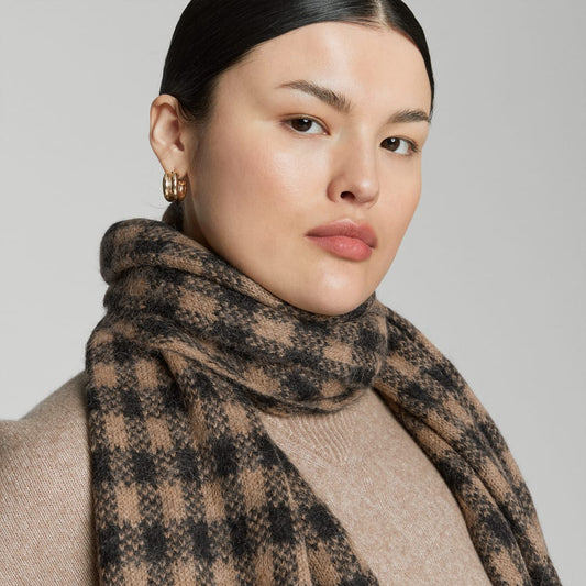 The Alpaca Patterned Scarf | Tobacco Brown / Heather Black Buffalo Check