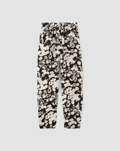 The Linen Pull-On Barrel Pant | Black / Bone Floral