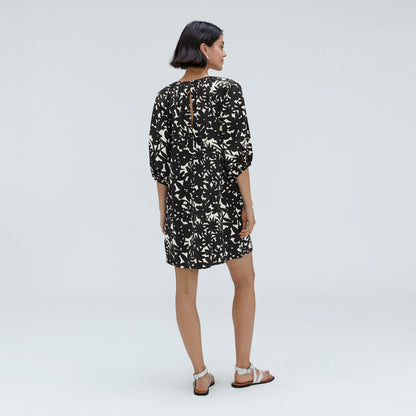 The Seersucker Puff Sleeve Dress | Black / Canvas Floral