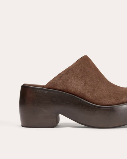 The Wooden Puffa Clog | Dark Umber Suede