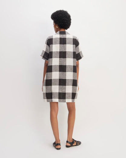 The Shirtdress in Linen | Bone / Black Check