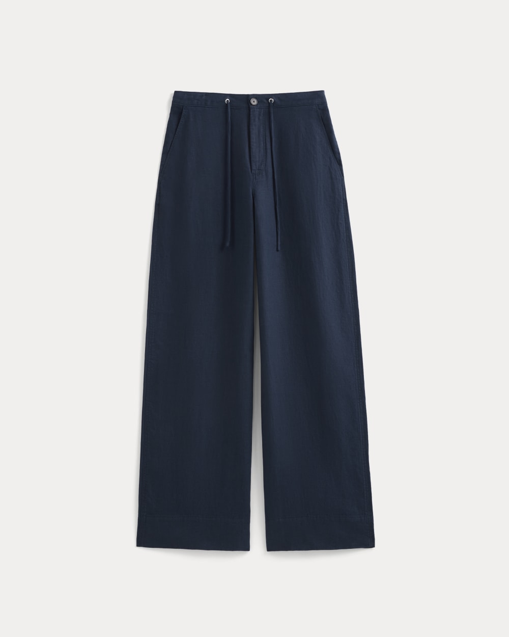 Wide-Leg Drawstring Pant in Linen | Navy