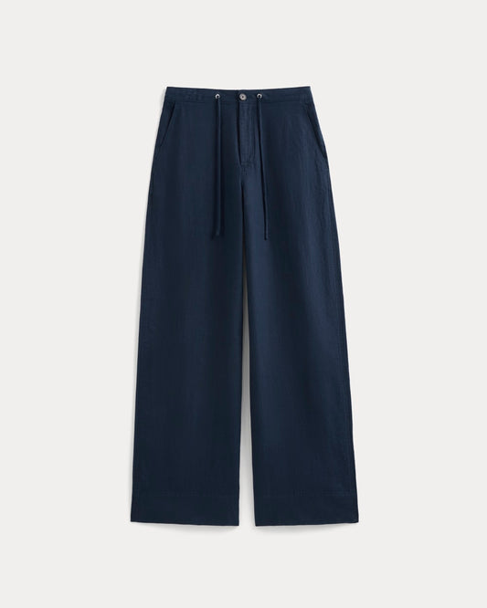 Wide-Leg Drawstring Pant in Linen | Navy