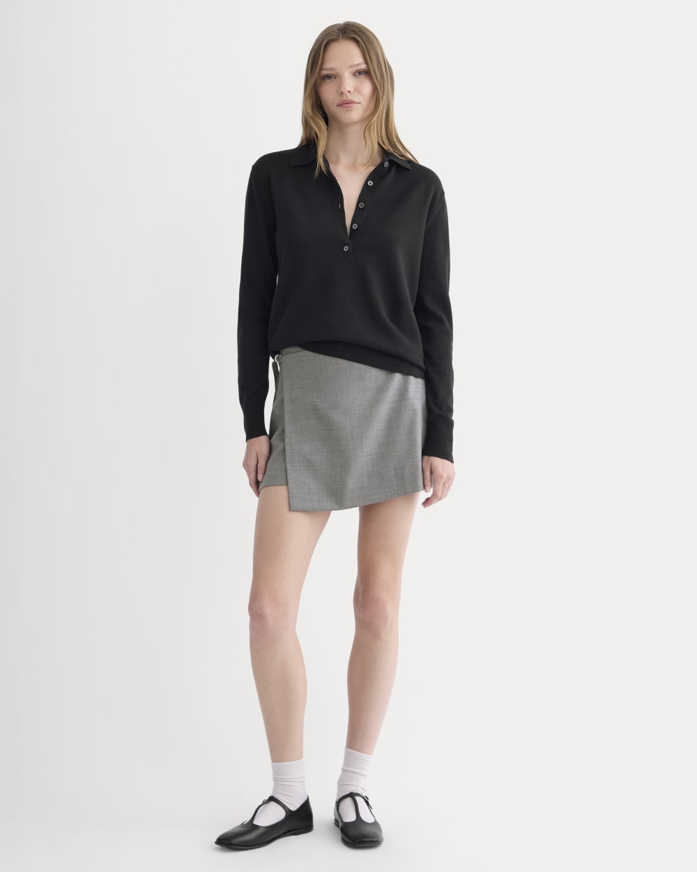 Oversized Polo Sweater in Cotton Merino | Black