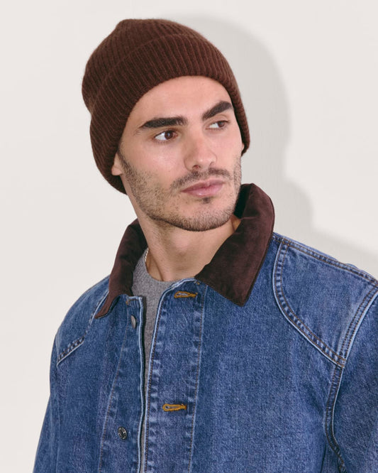 The Cashmere Ribbed Beanie | Dark Mahogany
