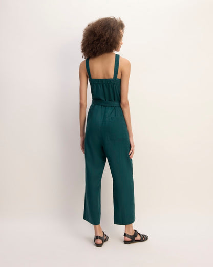 The Linen Side-Button Jumpsuit | Dark Sea