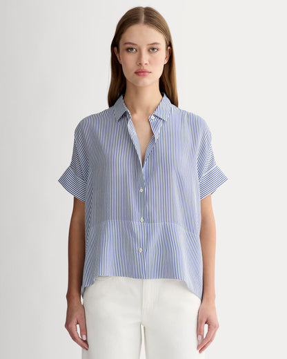The Boxy Shirt in Washable Silk | Blue / White