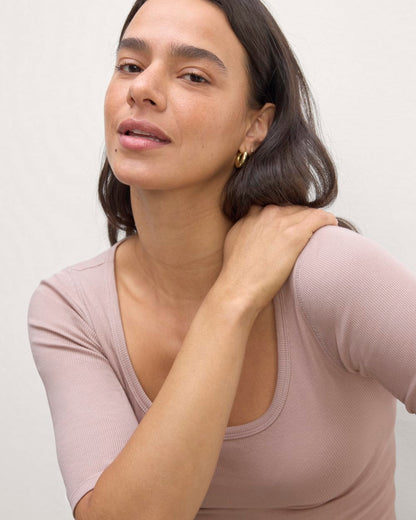 The Luxe Rib Scoop-Neck Tee | Dusty Rose