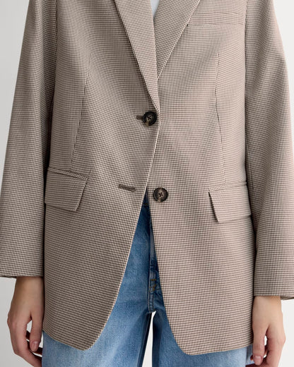 The Oversized Blazer in Buttersmooth | Deep Taupe Mini Gingham