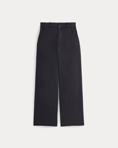 Wide-Leg Belted Pant in Stretch Linen | Black | Regular
