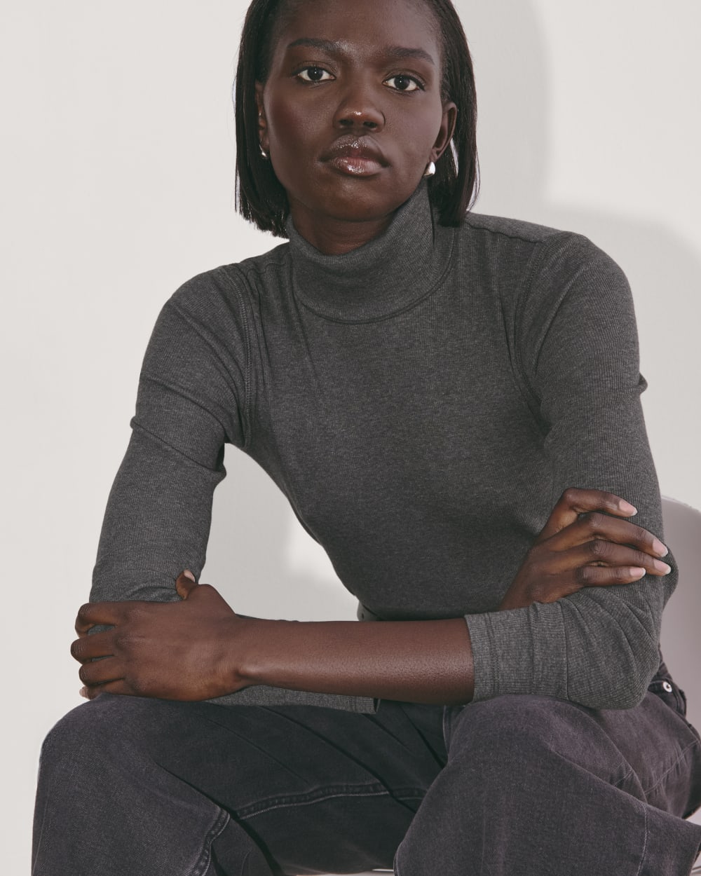 The Luxe Rib Turtleneck | Heathered Soot