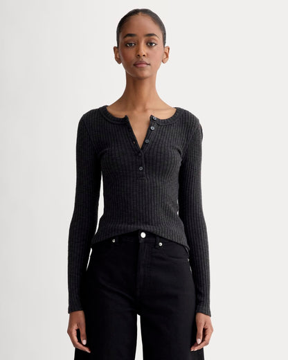 The Cozy Rib Henley | Black