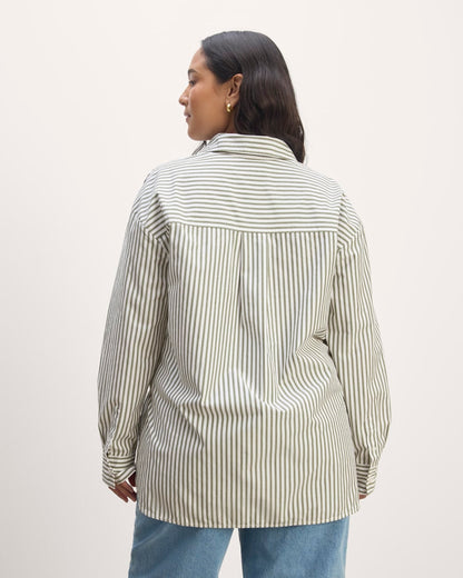 The Supima® Cotton Boyfriend Shirt | White / Moss Green