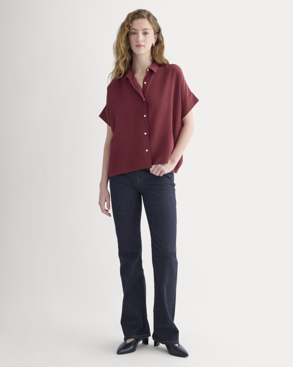 The Boxy Shirt in Washable Silk | Pomegranate
