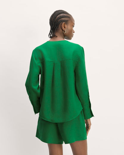 The Popover Shirt in Linen | Grass Green