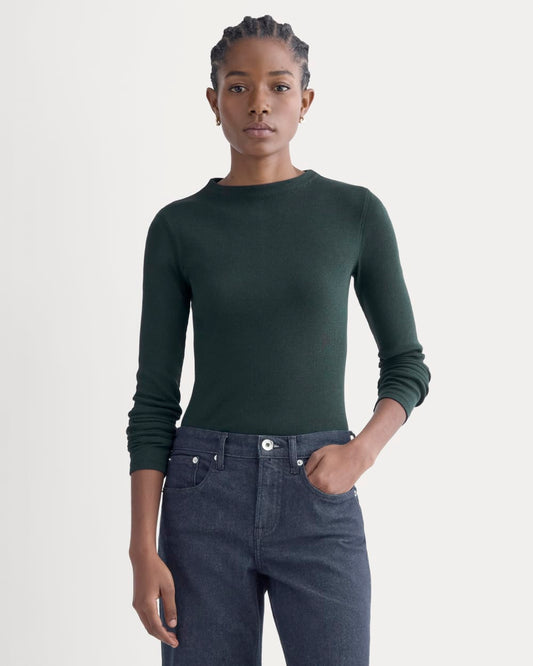 The Luxe Rib Funnel-Neck Tee | Heathered Dark Sea