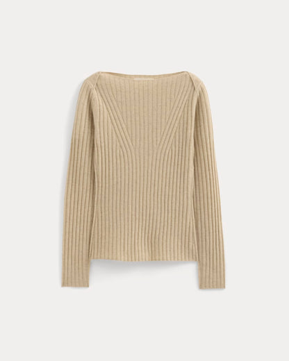 Cashmere Ribbed Boat-Neck Sweater | Heather Light Camel