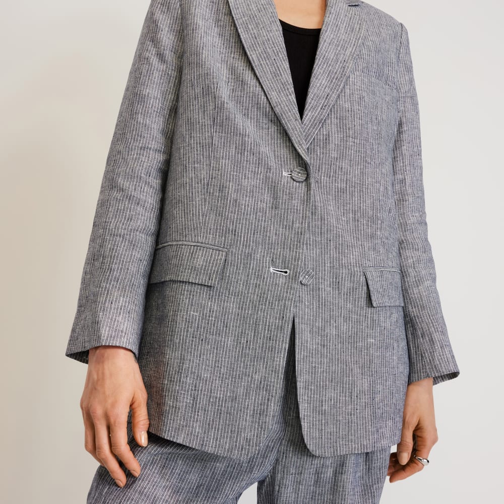 The Oversized Blazer in Linen | Canvas Tan / Navy