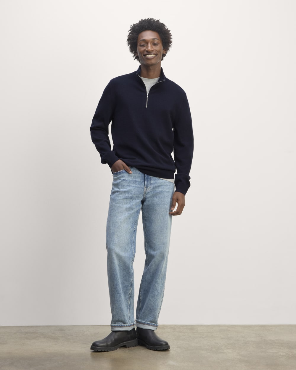 The Quarter-Zip in Cashmere |  Navy