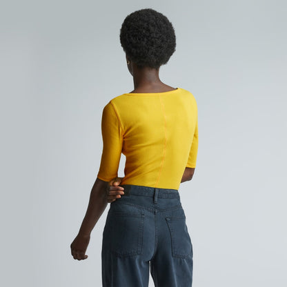 The Luxe Micro-Rib Scoop-Neck Tee | High Visibility Yellow