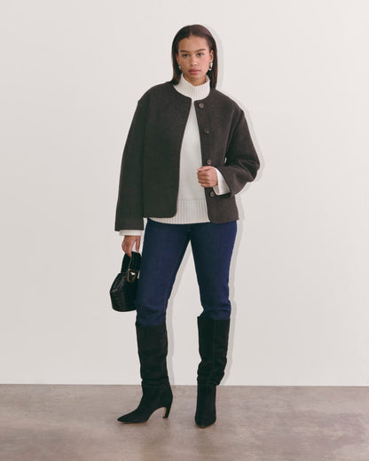 The Cocoon Coat in Wool | Heather Charcoal