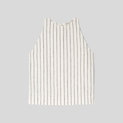 The Linen High-Neck Tank | Black / Canvas Tan