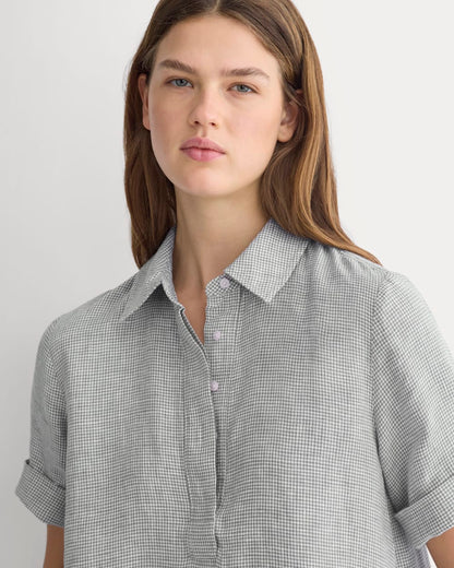 Mini Popover Shirtdress in Linen | Agave / Bone