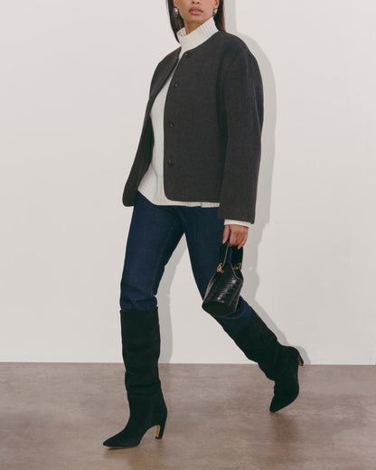 The Cocoon Coat in Wool | Heather Charcoal
