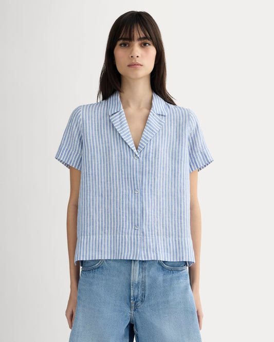The Notch Shirt in Linen | Bluebell / Bone