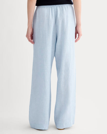 The Drawstring Pant in Linen | Sky Blue / White