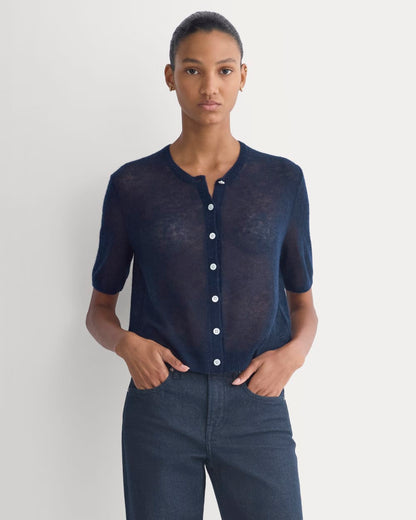 The Air Alpaca™ Short-Sleeve Cardigan | Navy