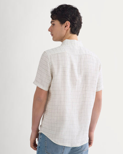 The Classic Short-Sleeve Shirt in Linen | Bone Plaid