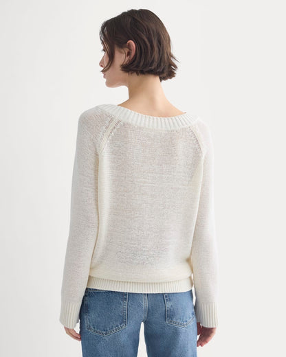 Wide-Neck Crew Sweater in Tape Yarn | Bone