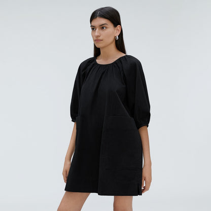 The Seersucker Puff Sleeve Dress | Black