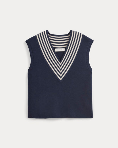 Relaxed V-Neck Vest in Cotton Merino | Navy