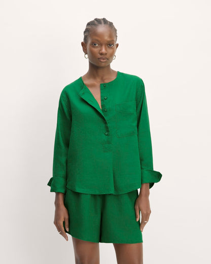 The Popover Shirt in Linen | Grass Green