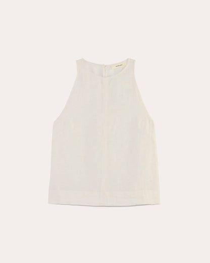 The Linen High-Neck Tank | Natural Chambray