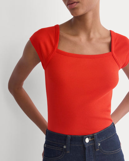 RetroSoft Cotton Square-Neck Tee | Fiery Red