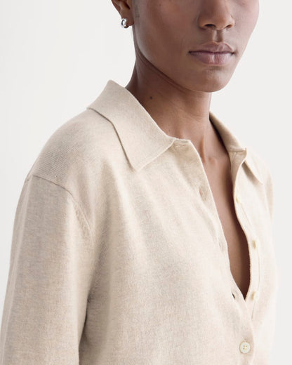 Oversized Polo Sweater in Cotton Merino | Heather Barley