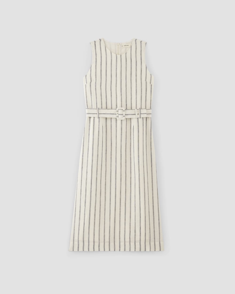 The Linen Belted Midi Dress | Bone/Navy