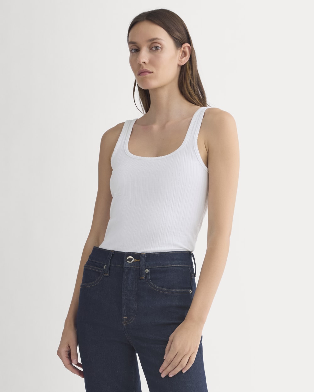 Scoop-Neck Tank in Pointelle | White