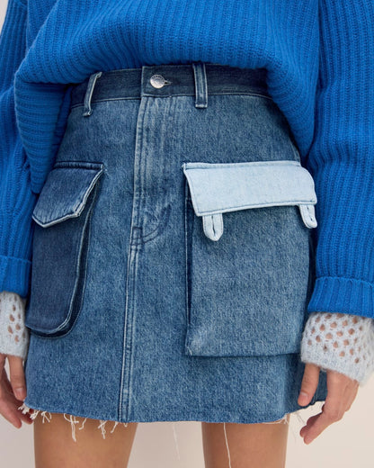 The Everlane x Marques' Almeida Denim Patchwork Mini Skirt | Diamond Blue